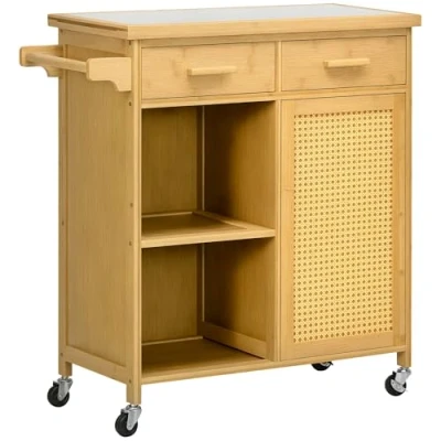 Abbildung von HOMCOM Servierwagen Küchenwagen mit Schublade, Schrank, Ebenen, Handtuchhalter, (Aufbewahrungswagen, 1 St., Rollwagen), Natur, 84 x 36 85 cm
