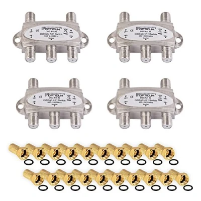 Abbildung von 4X DiseqC Schalter Switch 4/1 HB DIGITAL SAT LNB 1 x Teilnehmer/Receiver für Full HDTV 3D 4K UHD + 20 Vergoldete F Stecker Vergoldet