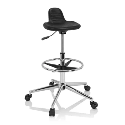 Abbildung von hjh OFFICE 830099 Arbeitshocker hoch TOP Work 03 I PU Hartschaum Schwarz Drehhocker mit Rollen &amp; Gleiter, höhenverstellbar
