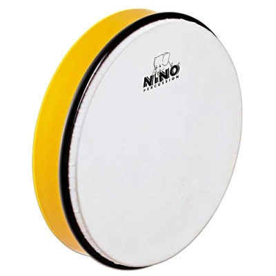 Abbildung von Nino Percussion Hand Drum Instrument Große Handtrommel für Kinder ab 5 Jahren Durchmesser 10 Zoll (ca. 25 cm) Kunststoff, Gelb (NINO5Y)