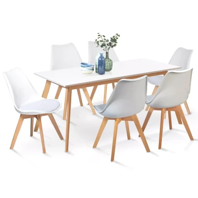 Abbildung von IDMarket Esstisch Set Inga ausziehbar 160 200 cm und 6 Stühle Sara, weiß, skandinavisches Design