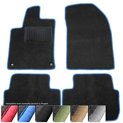 Abbildung von moto MOLTICO Fußmatten Auto Velours Autoteppiche Schwarz Automatten Set 4 teilig passend für Peugeot 1007 2005 2009 (Blaue Ziernähte)
