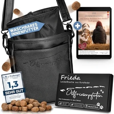 Abbildung von Ostfriesenpfoten® Leckerlitasche &#039;Frieda&#039; für Hunde aus hochwertigem Kunstleder Schwarz Größe M Futterbeutel mit EasyOpen Einhandmagnetverschluss Gassitasche Leckerli