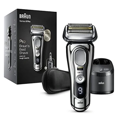 Abbildung von Braun Series 9 Pro Elektrorasierer für Herren, Bartrasierer mit ProLift Trimmer und 4 in 1 Kopf, 5 Reinigungs Ladecenter, Tasche, wiederaufladbar, kabellos, 9466 CC, Chrom