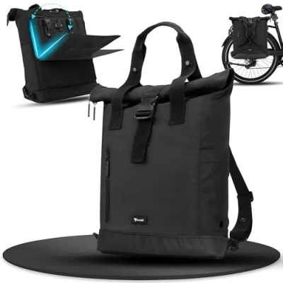 Abbildung von MIVELO Fahrradtasche für Gepäckträger Fahrradrucksack Damen aus wasserabweisendem Material Gepäckträgertasche hinten Fahrrad Tasche &amp; Rucksack mit klappbarem Rückenteil (Schwarz)