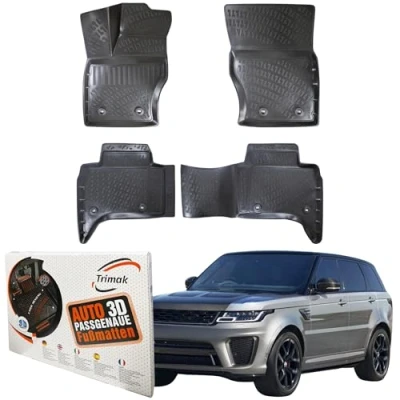 Abbildung von Trimak Passgenau 3D Fussmatten Auto Kompatibel mit Range Rover Sport 2 Gen 2013 2021 Zubehör 1. und 2. Reihe Gummimatten Autos TPE Allwetter Geruchlos rutschfest Vorne Hinten Schwartz