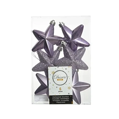 Abbildung von Kaemingk Christbaumschmuck Sterne Kunststoff 7cm x 6 Stück Anhänger Glitzer helllila lila violett Heidelila