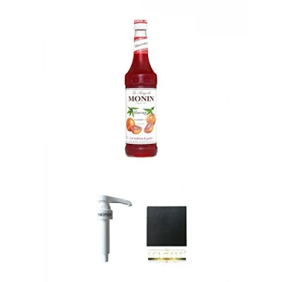Abbildung von Monin Blutorange Sirup 0,7 Liter + Dosier Pumpe für &amp; 1,0 Literflasche Schiefer Glasuntersetzer eckig ca. 9,5 cm Durchmesser