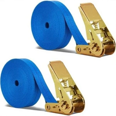Abbildung von 2 Stück 12m lang Spanngurte mit Ratschenschloss, Basicon 800KG Ratschengurte Zurrgurte, 25 mm breit Ratsche Befestigungsriemen Verstellbare für Feste Ladung (blau)