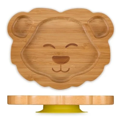 Abbildung von relaxdays Kindergeschirr Set Baby Teller mit Saugnapf &quot;Löwe&quot;, 1 Personen, Bambus