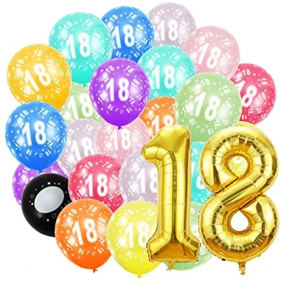 Abbildung von Geburtstag zahlen luftballon 18 jahre und 20Pcs 30cm Luftballons Gold Folienballon in 40&quot; 101cm Geburtstagsdeko Ballon Zahl Deko zum fliegt mit Helium für Männer Frauen 18.