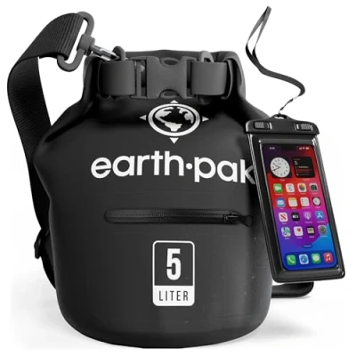 Abbildung von Earth Pak Dry Bag Wasserdichter Packsack mit Reißverschluss Tasche, Schultergurt und wasserfester Handyhülle Ideal beim Kajak Fahren, Camping, Angeln, Bootfahren Rafting (Tarnung, 10L)