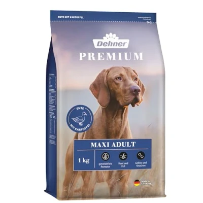 Abbildung von Dehner Premium Hundefutter Junior, Trockenfutter getreidefrei, für Welpen und junge Hunde kleiner Rassen, Ente / Lamm Kartoffel, 4 kg