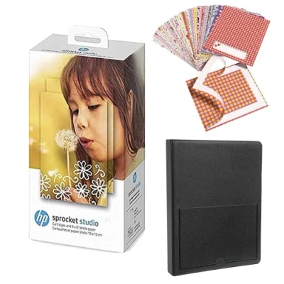 Abbildung von HP Sprocket Studio 4x6 Fotopapier &amp; Patronen (80 Blatt 2 Patronen) Geschenkpaket