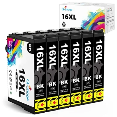 Abbildung von Q image 16XL Tintenpatrone Ersatz für Epson 16 XL Patronen Kompatibel Workforce WF2630 WF2510 WF2760 WF2530 WF2520 WF2540 WF2750 WF2660 WF2650 WF2010 (6 Schwarz)
