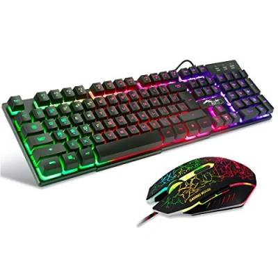 Abbildung von BAKTH Gaming Tastatur und Maus Set, LED Hintergrundbeleuchtung QWERTZ DE Layout, Regenbogen Farben Beleuchtete USB Wasserdicht mit 2400 DPI für Pro PC Gamer
