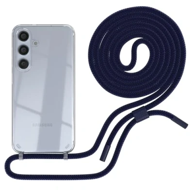 Abbildung von EAZY CASE Handykette kompatibel mit Samsung Galaxy S24 dünne Handyhülle für Hülle Band als Fallschutz Kette zum Umhängen transparente Silikon in Nacht Blau