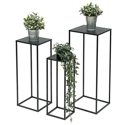 Abbildung von DanDiBo Blumenständer Blumenhocker Metall Schwarz Eckig Beistelltisch 3er Set