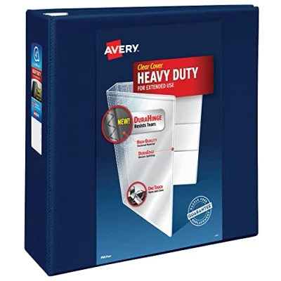 Abbildung von Avery Robuster EZD Ringbuch mit 3 Ringen, 10,2 cm One Touch Ring, für 21,6 x 27,9 Papier, 1 marineblauer Ordner (79804)