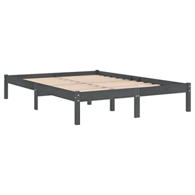 Abbildung von vidaXL Kiefer Massivholzbett Bettgestell Bett Holzbett Doppelbett Futonbett Bettrahmen Schlafzimmerbett Schlafzimmermöbel Grau 200x200cm