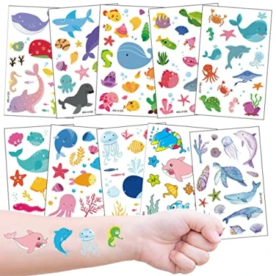 Abbildung von Tattoo Kinder, Ozean Kindertattoo Set 10 Bögen für Mädchen Jungen zum Geburtstag Mitgebsel