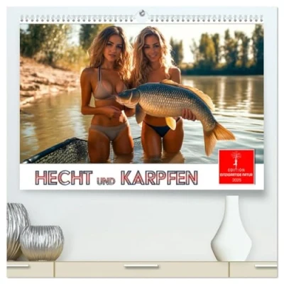 Abbildung von Hecht und Karpfen (hochwertiger Premium Wandkalender 2025 DIN A2 quer), Kunstdruck in Hochglanz