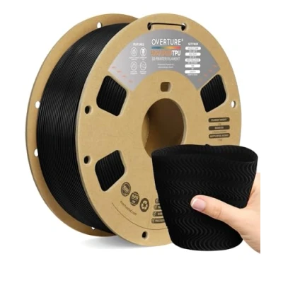 Abbildung von OVERTURE TPU Filament 1.75 mm, Hohe Geschwindigkeit 3D Drucker Filament, 95A 1kg Spule (2.2 lbs) Super Speedy für High Speed (Schwarz)
