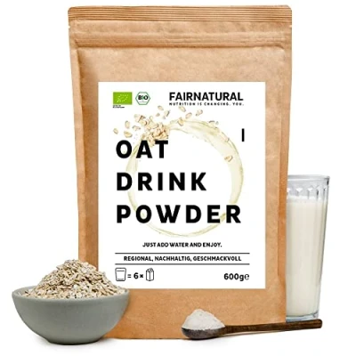 Abbildung von Fairnatural BIO Haferdrink Pulver [Aus regionalem deutschen Anbau] Hafertrink ohne Zuckerzusatz zum selber Mischen Für 6L Milchersatz oder als Instant Oats (600g)