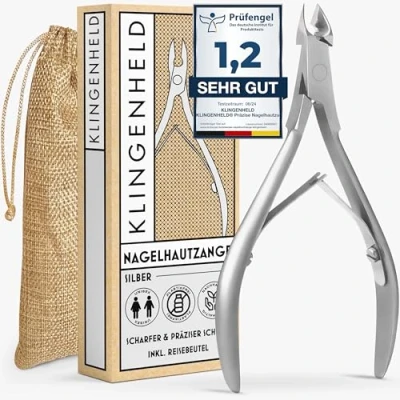 Abbildung von KLINGENHELD® Präzise Nagelhautzange Sehr leichtgängig &amp; extra scharf inkl. Reisebeutel aus Baumwolle 100% plastikfrei nachhaltig Nagelhautschere, Nagelhautschneider