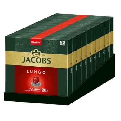 Abbildung von Jacobs Kaffeekapseln Lungo Classico 6, Nespresso* kompatible Kapseln, Samtige Crema, Intensität 6/12, 200 Stück (10 x 20 Getränke)