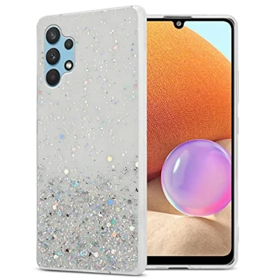 Abbildung von Cadorabo Hülle kompatibel mit Samsung Galaxy A32 4G Rundumschutz TPU Silikon Case Mädchen Glitzer Strass Design Slim Kratzfest Weiche Gummi Bling Schutzhülle für in Transparent