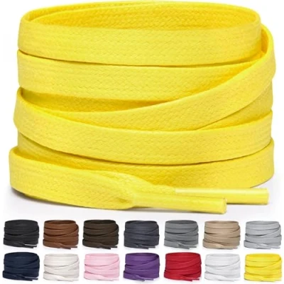 Abbildung von Miscly Schnürsenkel Flach Gewachst Reißfest für Steifel und Lederschuhe 100% Baumwolle Ø 6mm (91 cm, Gelb)