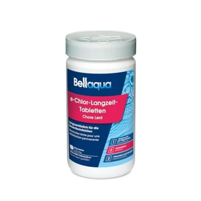 Abbildung von Bellaqua e Chlor Langzeit Tabletten 200g (1kg) Chlortabletten für Pool die Wasserdesinfektion organisch langsamlöslich, Poolpflege