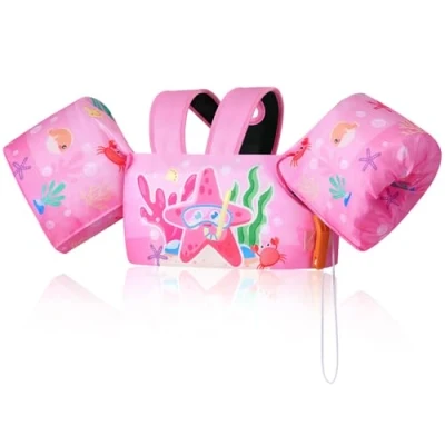 Abbildung von MoKo Kinder Schwimmflügel, Cartoon Schwimmende Badeanzug Schwimmweste, Schwimmtraining Jacke Schwimmflügel mit Schnalle für Jungen Mädchen 9 bis 22,6 kg (20 50 lb), Rosa Seestern