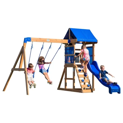 Abbildung von Backyard Discovery Spielturm Aurora, mit Schaukeln und Rutsche