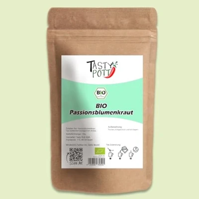 Abbildung von Tasty Pott Bio Passionsblumenkraut getrocknet und geschnitten I Passionsblume Teekraut Kräutertee Naturheilkunde Vegan Tee Lose im Beutel 100g