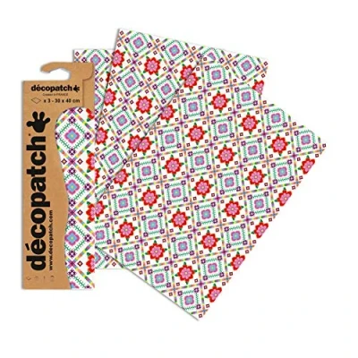Abbildung von Decopatch Papier No. 753 (rot weiß Kachelmuster, 395 x 298 mm) 3er Pack