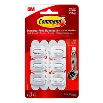 Abbildung von 3M Command Mini Haken mit Klebestreifen bis zu 225 g Tragkraft 30 x 20 mm 1 Packung à 6