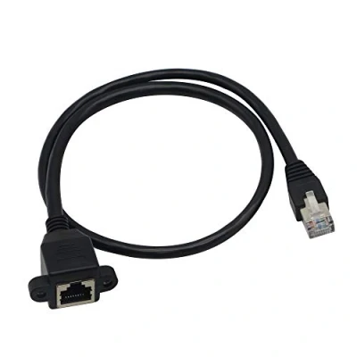 Abbildung von Ethernet Verlängerungskabel, RJ45 Stecker auf Buchse, Schraubplattenmontage, CAT6/5e/5, geschirmtes Netzwerk LAN Verlängerungskabel (Leitung)