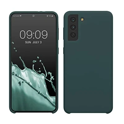 Abbildung von kwmobile Hülle kompatibel mit Samsung Galaxy S21 Plus Silikon Handy Case Handyhülle weiche Oberfläche kabelloses Laden Blaugrün