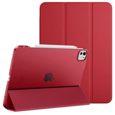 Abbildung von MoKo Hülle für iPad Pro 11 Zoll M4 2024 (5. Gen), Ultradünne Standhülle mit Transluzent Hart PC Rückseite 11&#039;&#039; (A2836/A2837/A3006), Unterstützt Apple Pencil Pro, Rot