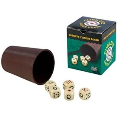 Abbildung von Falomir Set mit 4 Plastikbechern Mehrfarbig Plastikbox und 16 Spielsteinen Würfel enthalten Spaß Unterhaltung 2+ Spieler (Alter + 4)