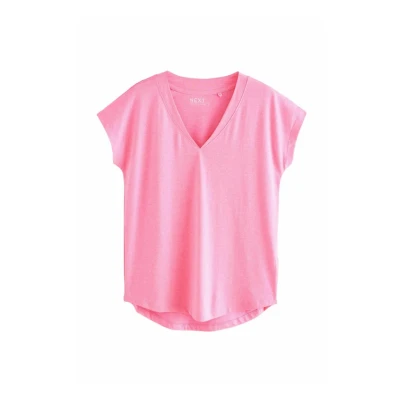 Abbildung von Next Vneck RICH CAP Sleeve Regular FIT Tshirt basic, Damen, Größe: XXL, Fluro pink