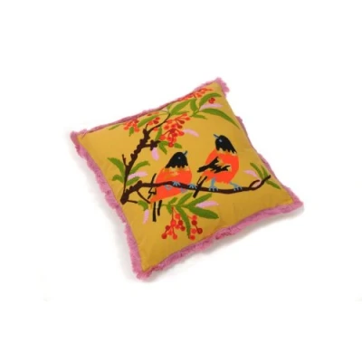 Abbildung von HAB &amp; GUT IC009A Dekokissen mit Füllung, Vögel und Blumen, Bestickt, Fransen, 40 x cm, Untergrund: SAFRANGELB