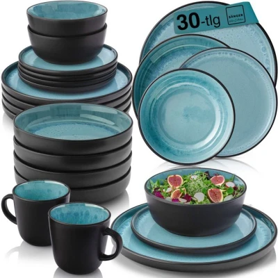 Abbildung von SÄNGER Tafelservice Granada Geschirrset (30 tlg), 6 Personen, Steingut, Blau, Handmade, Erweiterbar, VALUE COLLECTION