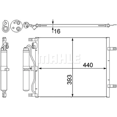 Abbildung von MAHLE ORIGINAL AC 445 000S Klimakondensator mit Dichtring, Trockner 440mm NISSAN: Micra III Hatchback (K12) 1.5 dCi 2003 2010