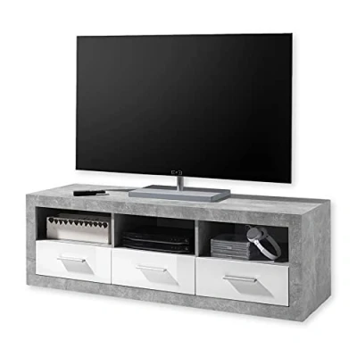 Abbildung von HBZ Lowboard &quot;Stone&quot;, (1 St.), weiß Hochglanz, TV Möbel bis 55 Zoll geeignet mit Beton Dekor