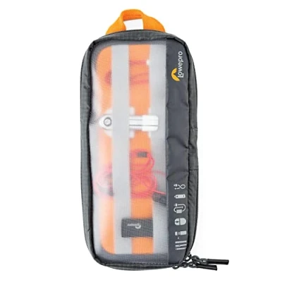 Abbildung von Lowepro GearUp Pouch Medium, Travel Essentials Case, Reisetasche für PC Kabel, Adapter, Akkus, Ladegeräte &amp; USB Sticks, Laptop Zubehörtasche, Hergestellt aus Recyclingmaterial, Grau