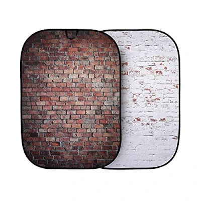 Abbildung von Manfrotto Urban Collapsible 1,5 m x 2,1 (5&#039; 7&#039;) Klassisches Rot/Distressed White Brick, 2 in 1 Umkehrbarer Hintergrund, Backdrop, Doppelseitig, Tragbar, Portraits, Pop up LL LB5706