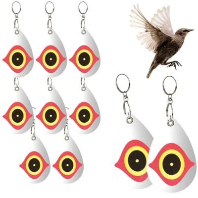 Abbildung von com four® 10x Vogelschreck Abschreckmittel für Stare, Krähen, Dohlen, Tauben Vogelscheuche Bäume 13,5 x 8,5 cm Vogelabwehr aus Kunststoff reflektierender Anhänger (10 Stück Auge)